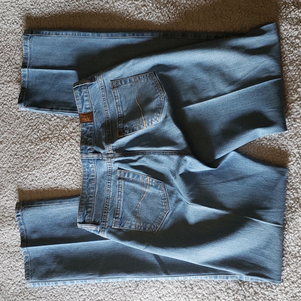 VTG Aura By Wrangler Short Rise Boot Cut Western Light Wash Starched Denim Jeans
